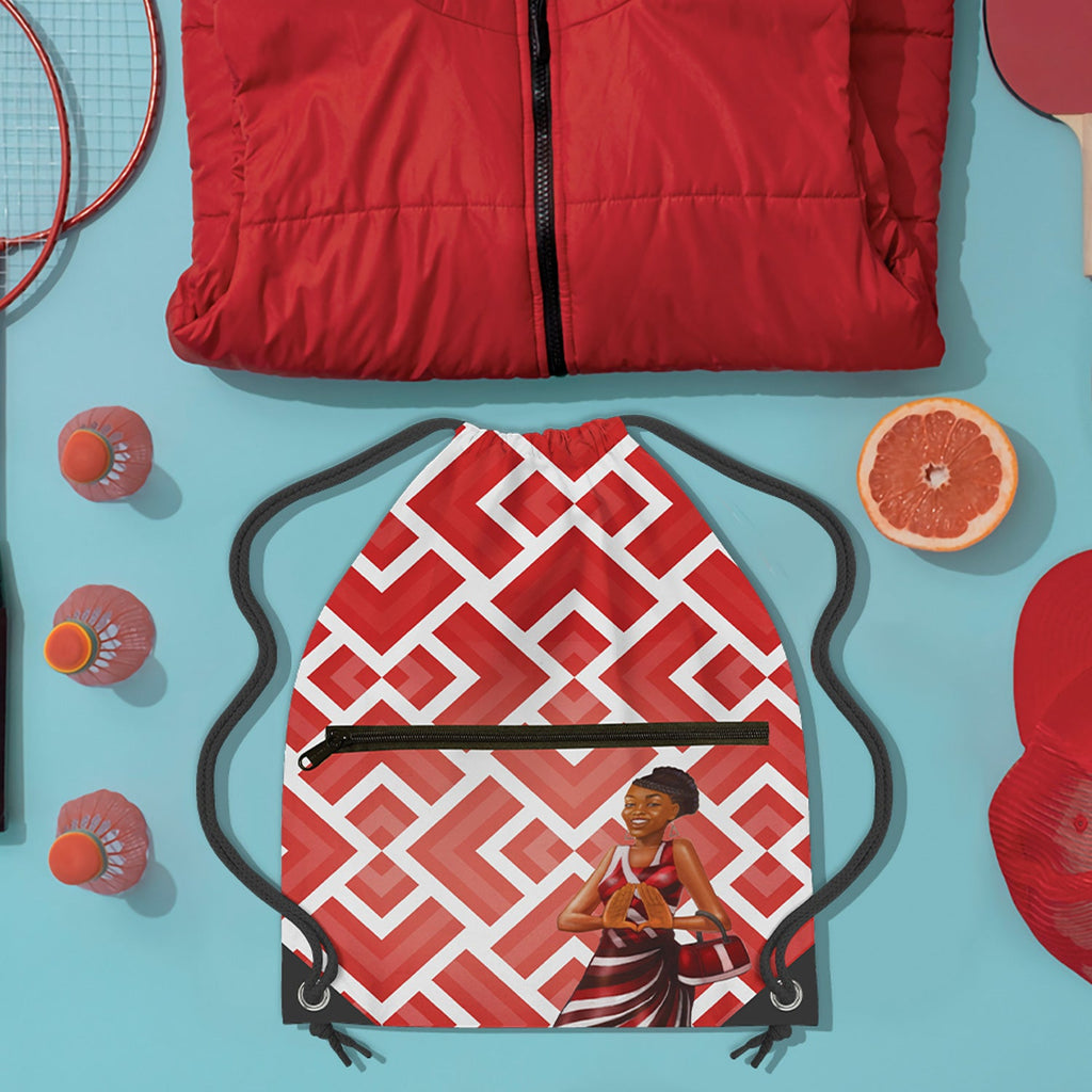 Roter und weißer Zugseil-Rucksack
